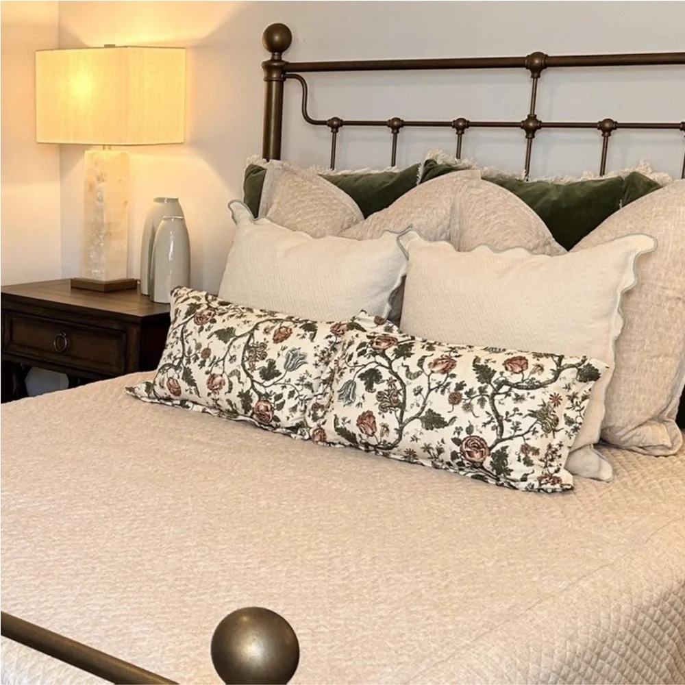 Studio McGee Square Herringbone w/ Scalloped Edge Pillow Green-Threshold